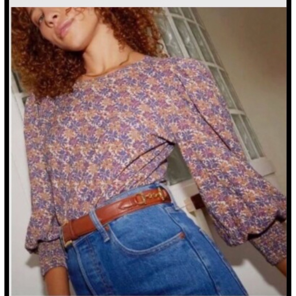Nation LTD Loren Floral Pima Cotton Puff Smocked Sleeve Top large boho layered